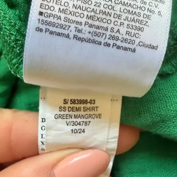 Old Navy Crinkle Gauze Button Down Shirt Green Loose Fit Short Sleeve NWT XS - Picture 10 of 11